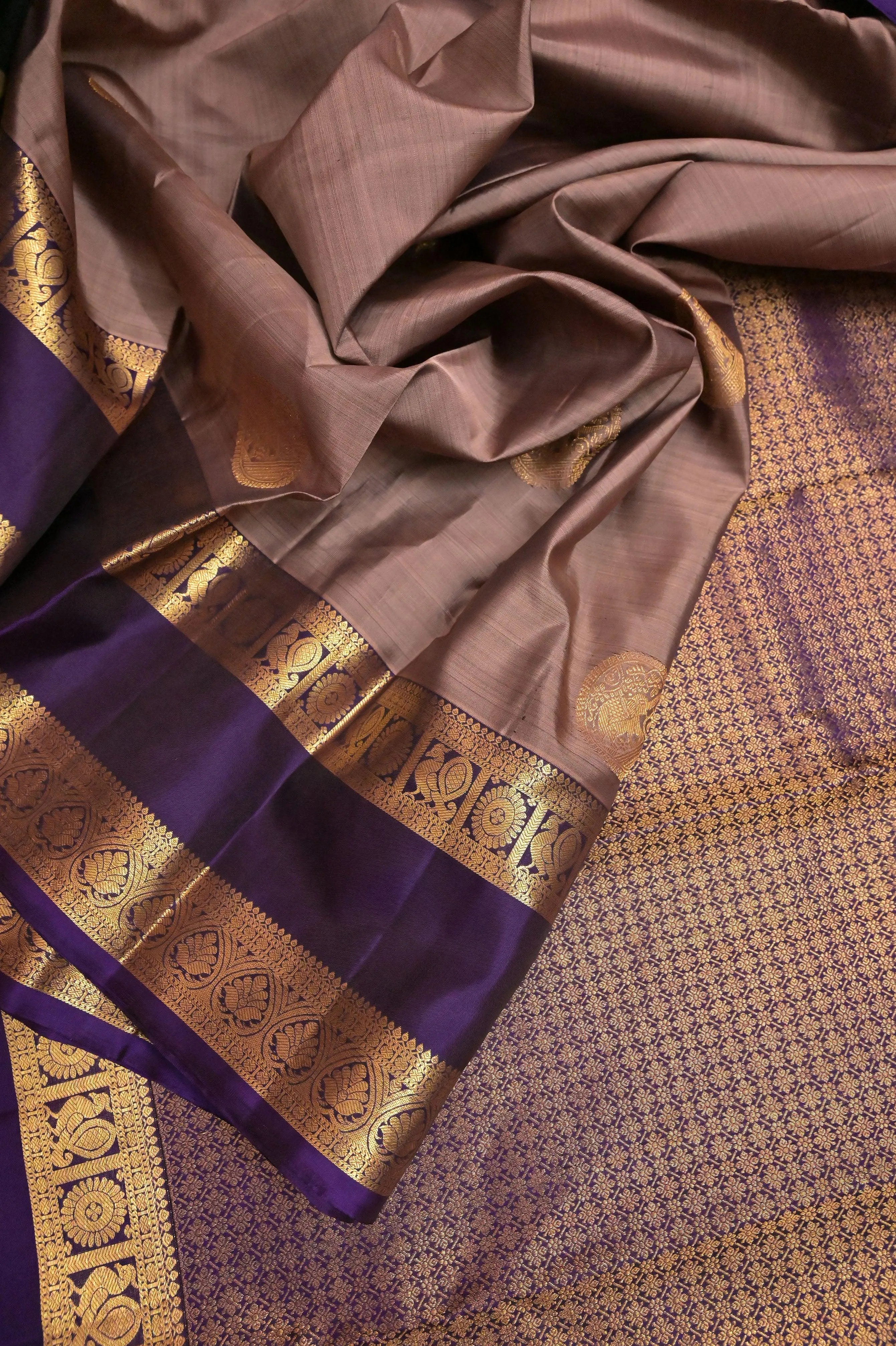 Light Chocolate Color Pure Kanjeevaram SIlk Saree