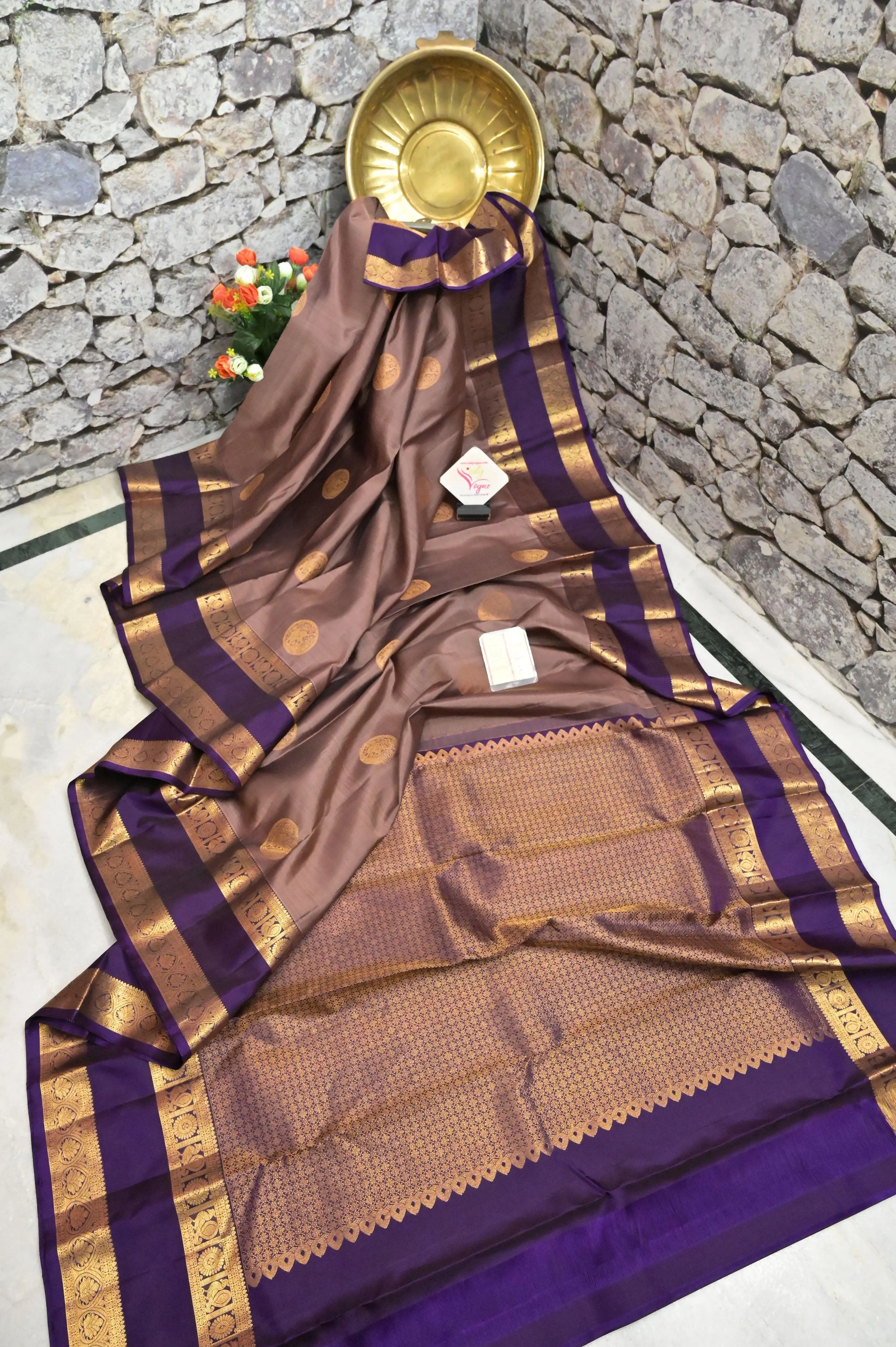 Light Chocolate Color Pure Kanjeevaram SIlk Saree