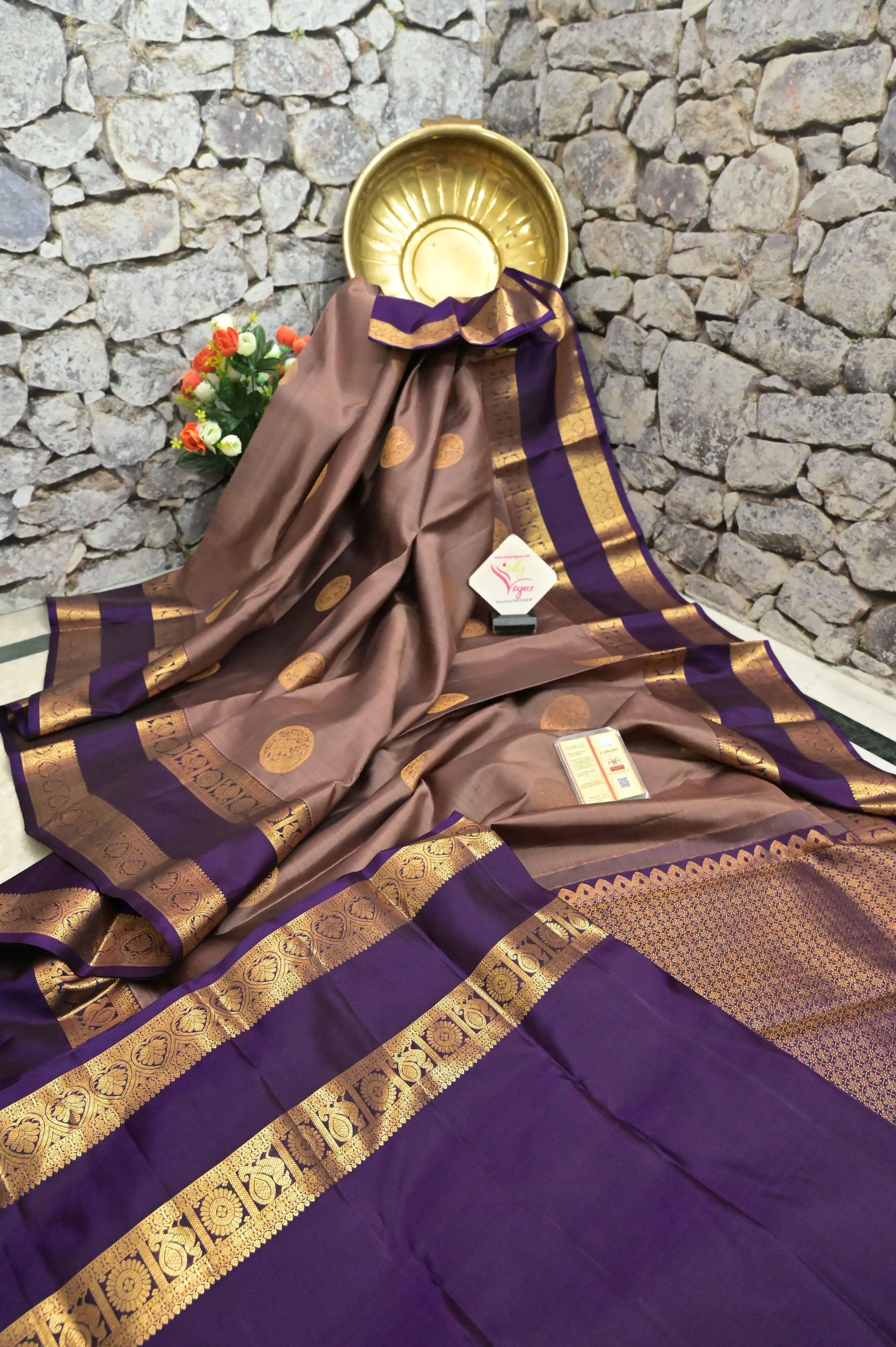 Light Chocolate Color Pure Kanjeevaram SIlk Saree