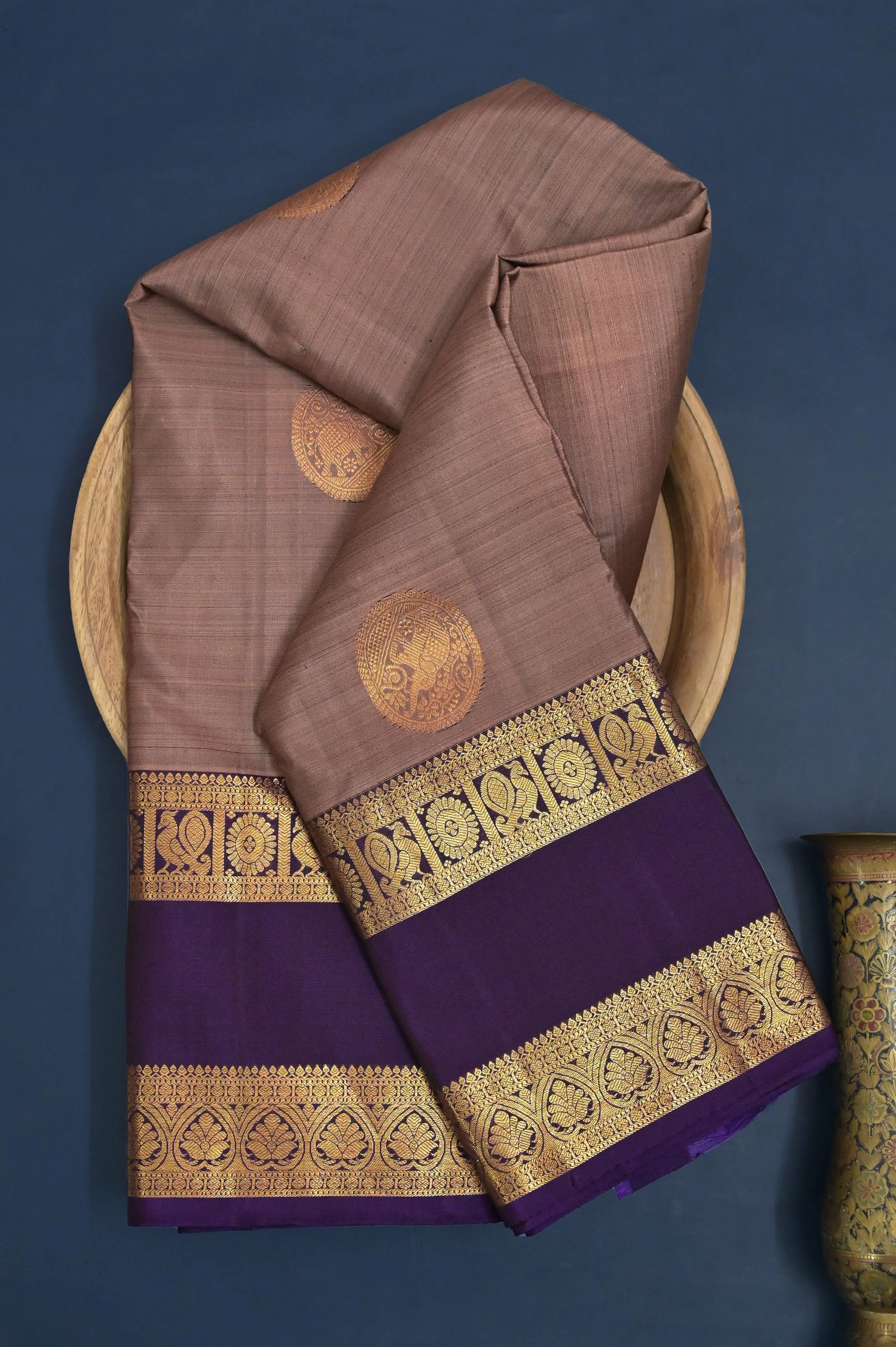 Light Chocolate Color Pure Kanjeevaram SIlk Saree