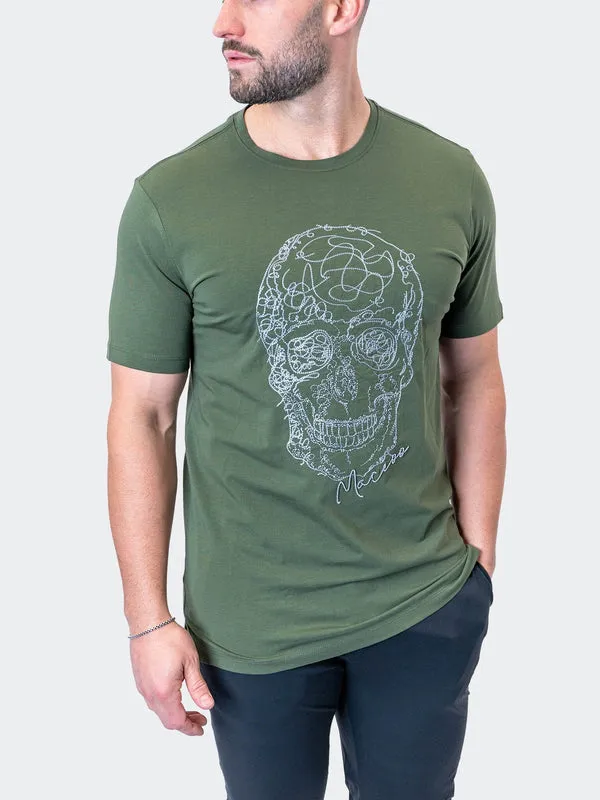 Maceoo Stretch Short-Sleeve Athletic Wear | Tee ScribbleSkull Army Green