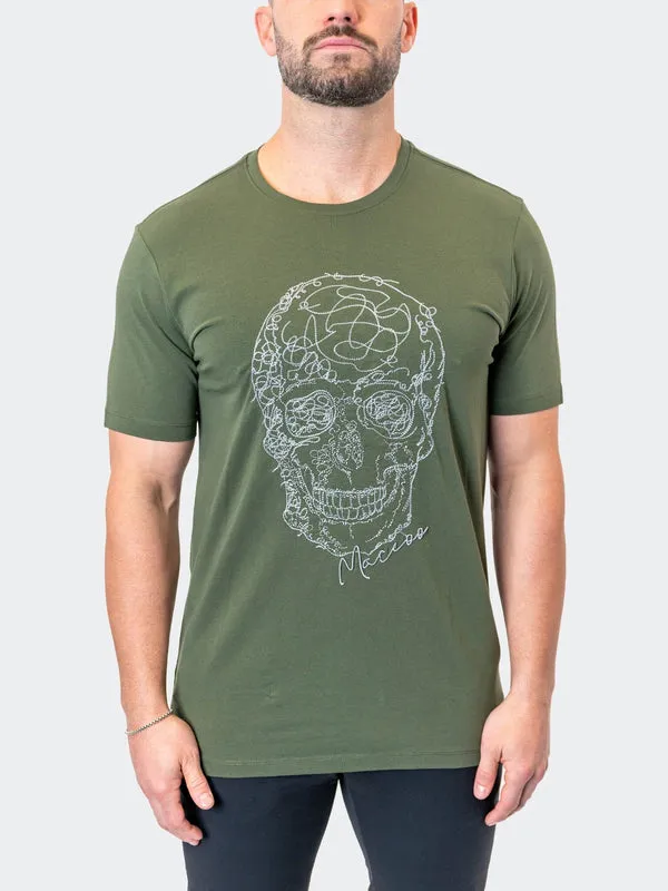 Maceoo Stretch Short-Sleeve Athletic Wear | Tee ScribbleSkull Army Green