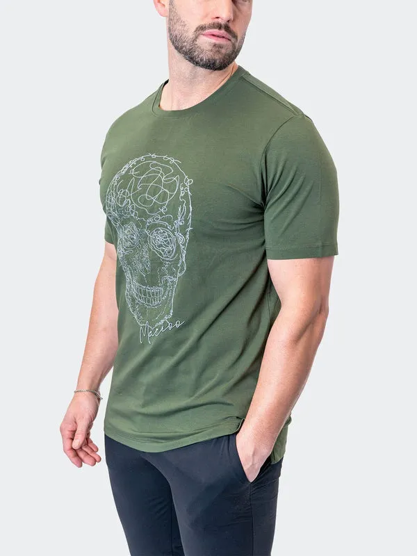 Maceoo Stretch Short-Sleeve Athletic Wear | Tee ScribbleSkull Army Green