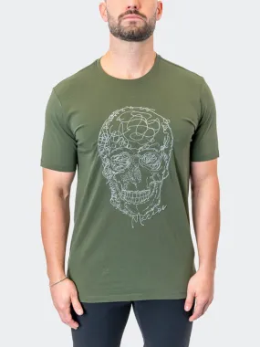 Maceoo Stretch Short-Sleeve Athletic Wear | Tee ScribbleSkull Army Green