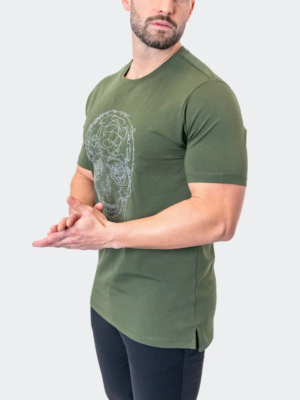 Maceoo Stretch Short-Sleeve Athletic Wear | Tee ScribbleSkull Army Green