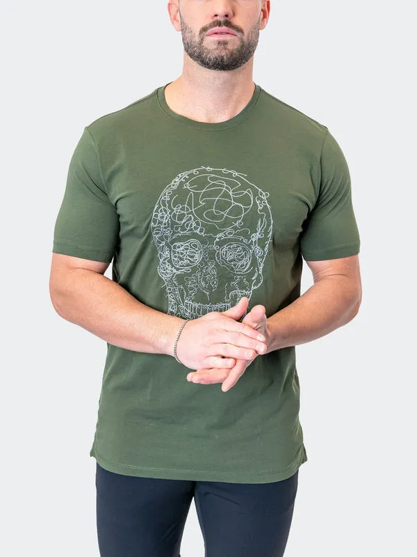 Maceoo Stretch Short-Sleeve Athletic Wear | Tee ScribbleSkull Army Green