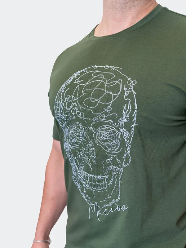 Maceoo Stretch Short-Sleeve Athletic Wear | Tee ScribbleSkull Army Green