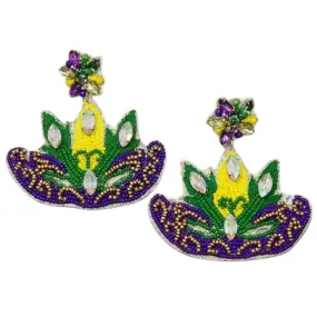 Mardi Gras Mask Seed Bead Drop Earrings