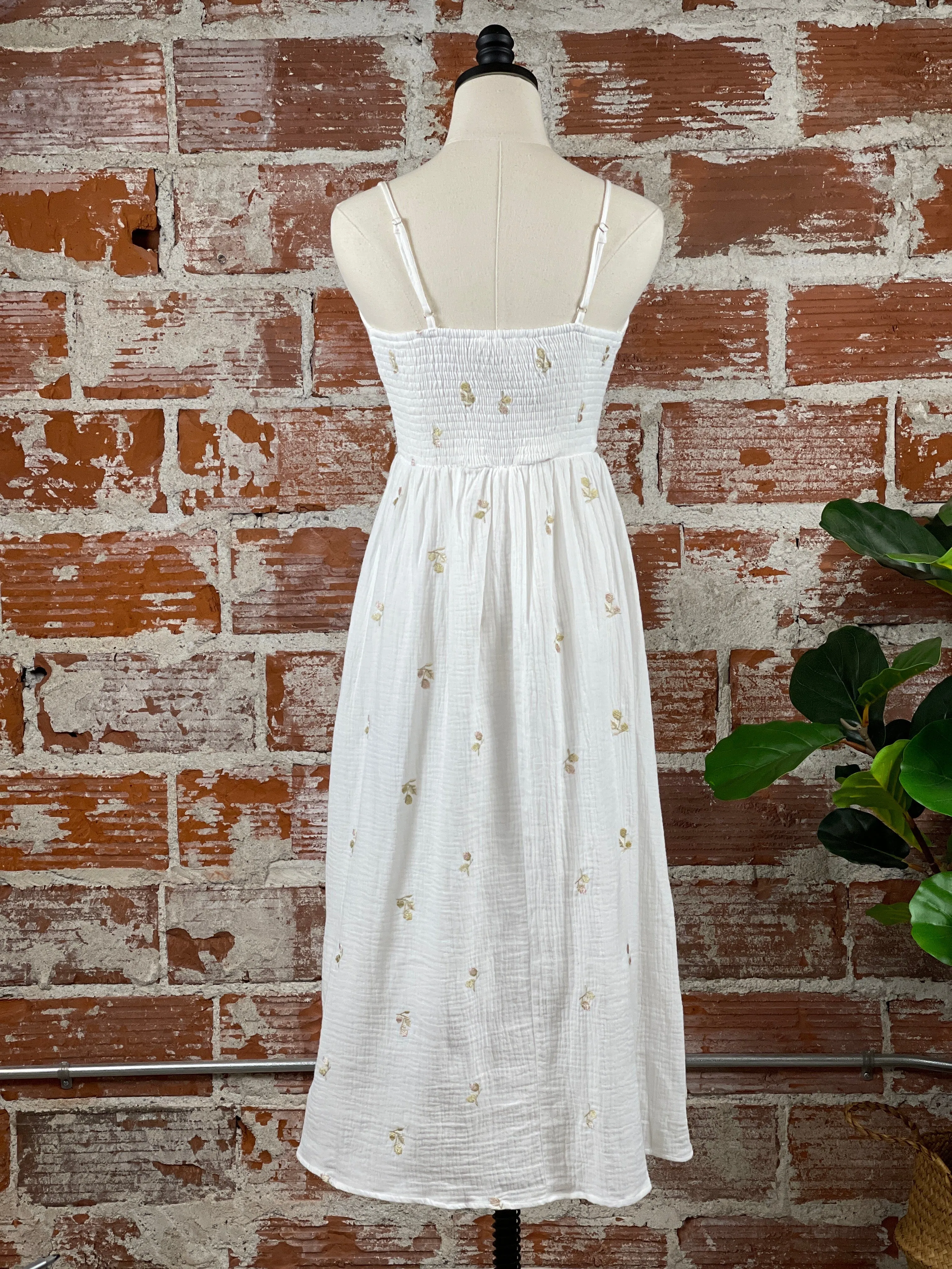 Mary Beth Embroidered Dress in Off White