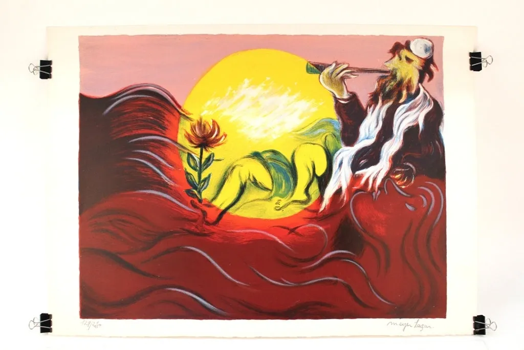 Meyer Lazar Lithograph "Orthodox Man with Sun and Red Wave" Signed and Numbered