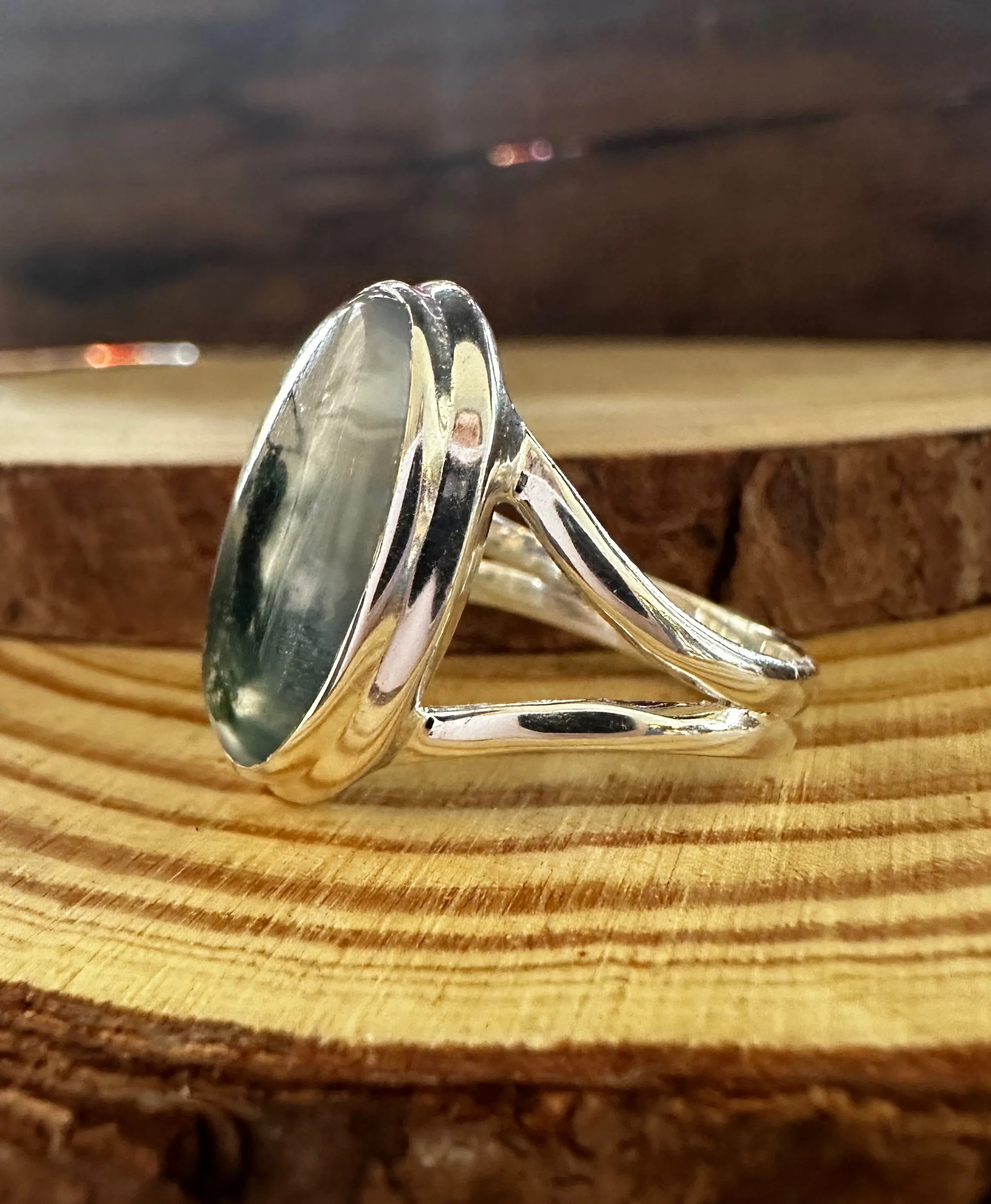 MOSS AGATE and Silver Ring Size 7