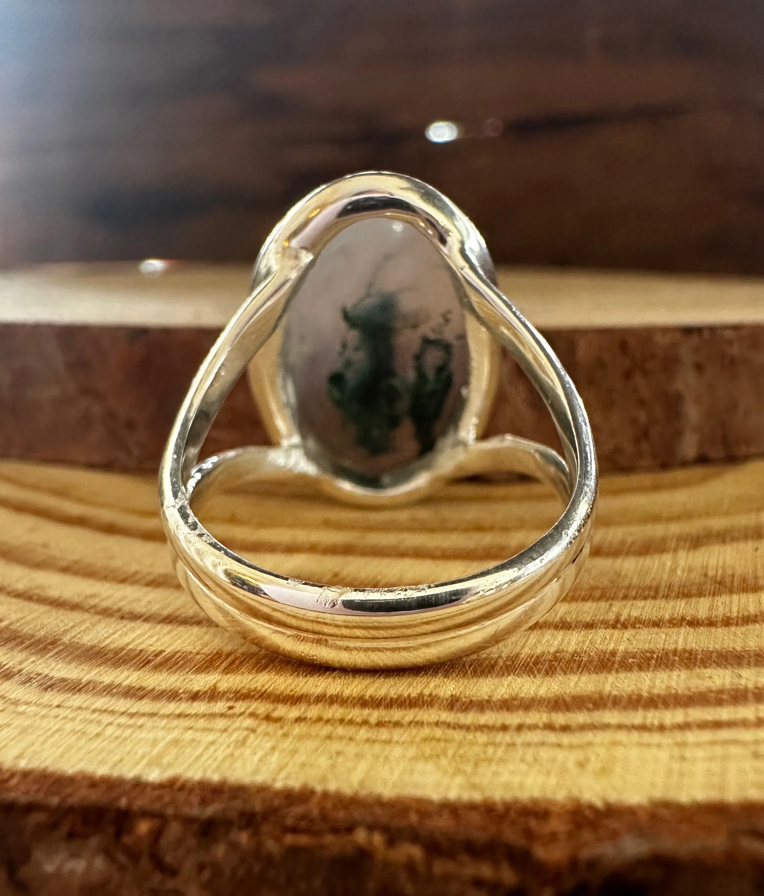 MOSS AGATE and Silver Ring Size 7