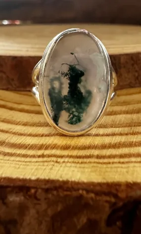 MOSS AGATE and Silver Ring Size 7