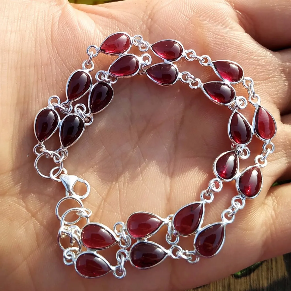 Natural Garnet Bezel Bracelet, Handmade Bracelet, Sterling Silver Bracelet, Anxiety bezel Bracelet, Gemstone Bracelet, January Birthstone bracelet