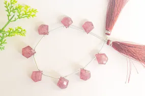 Natural Pink Strawberry Quartz Pentagon Shape faceted Drops, 13x12mm, 8 Pieces, Natural Gemstone for Jewelry, Beadsforyourjewellery