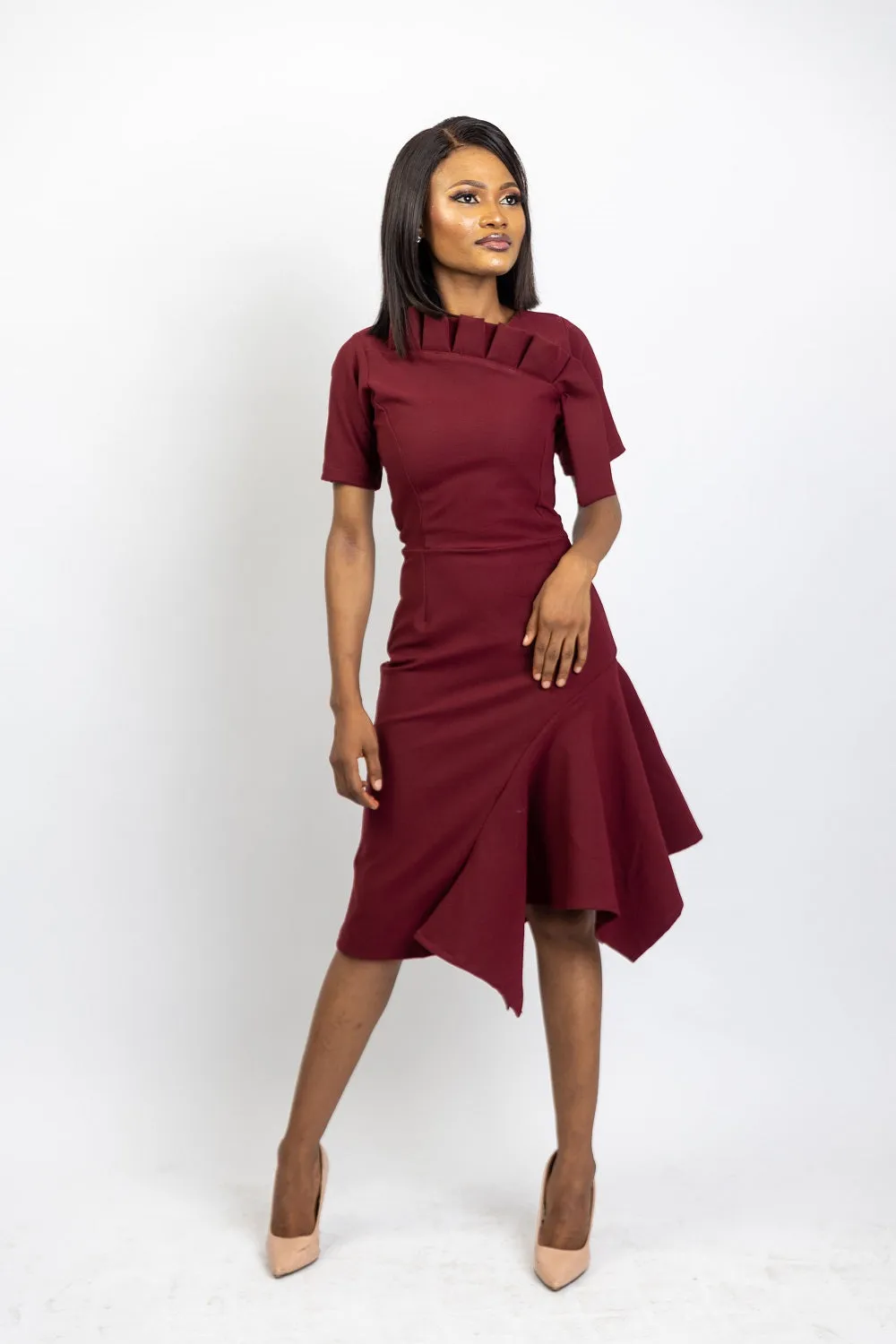 Nelly Asymmetric Dress - Wine