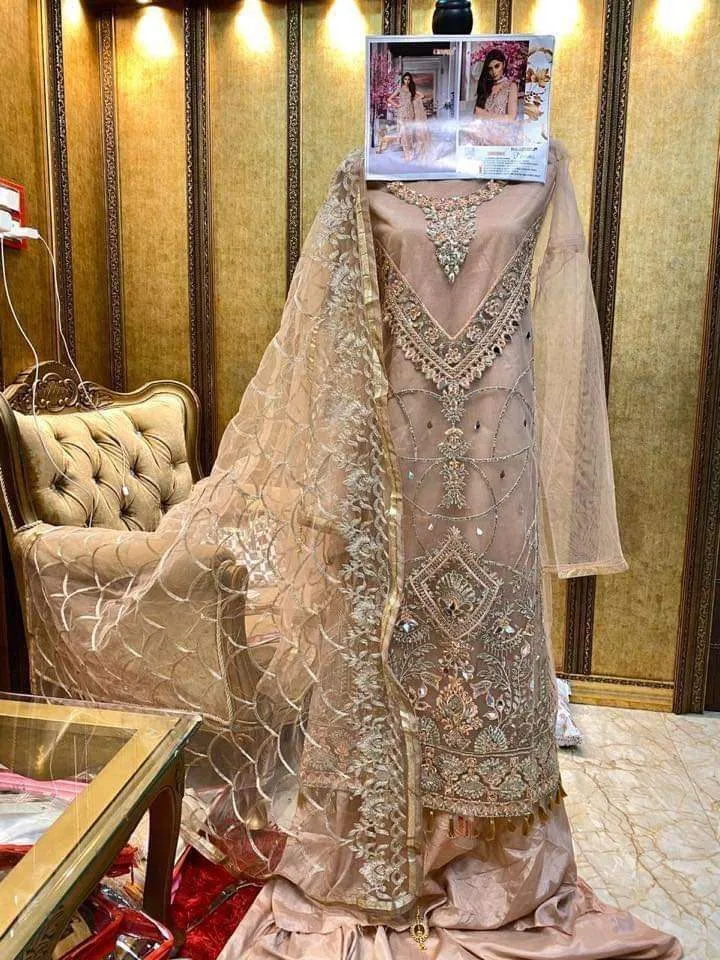 Net with Heavy Embroidery Mirror Work Unstitched Pakistani Suits