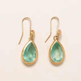 Pear Shaped 22K Gold Colombian Emerald Earrings