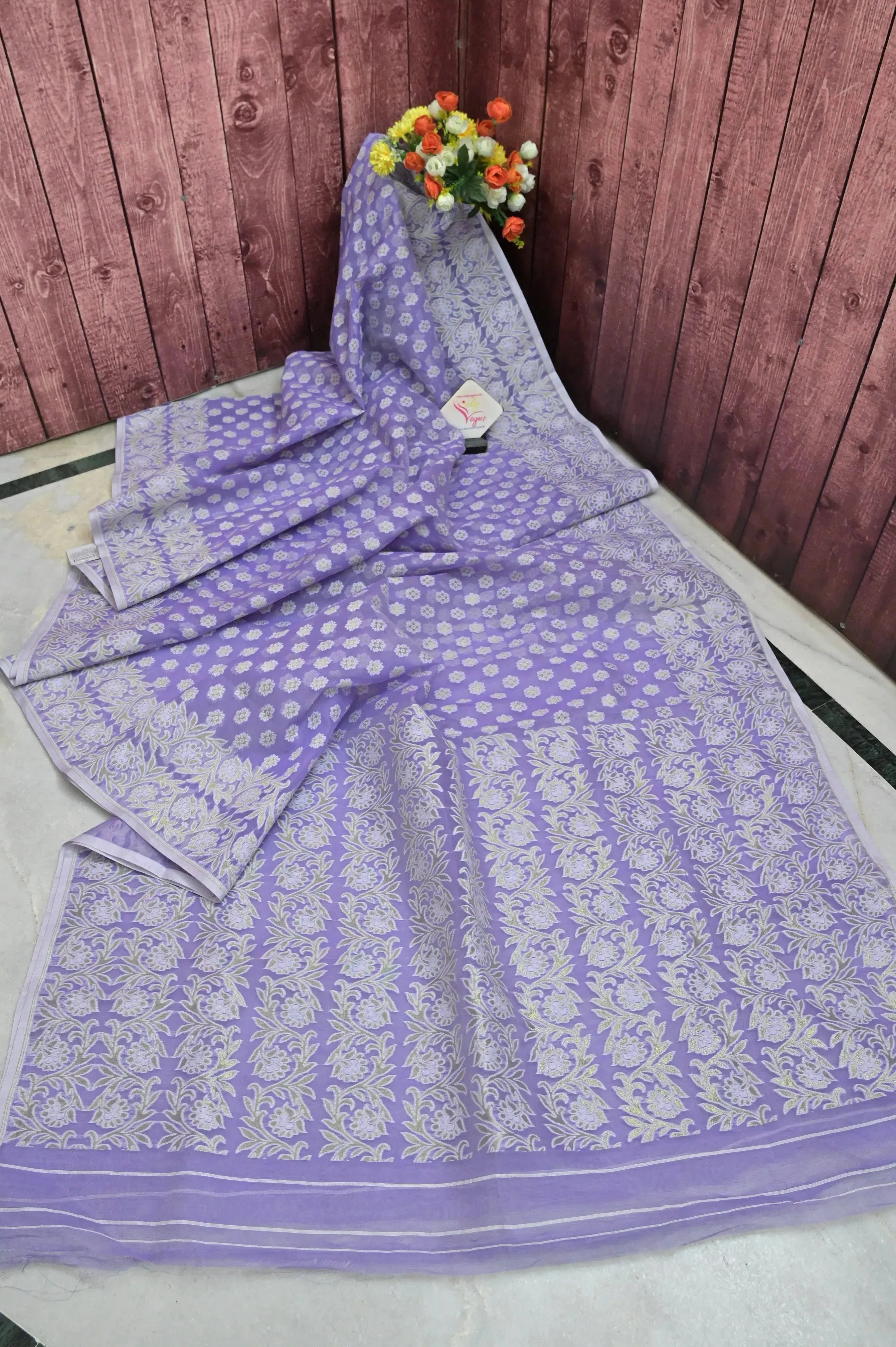 Perwinkle Color Jamdani Saree with Allover Jamdani and Zari Weaving Work