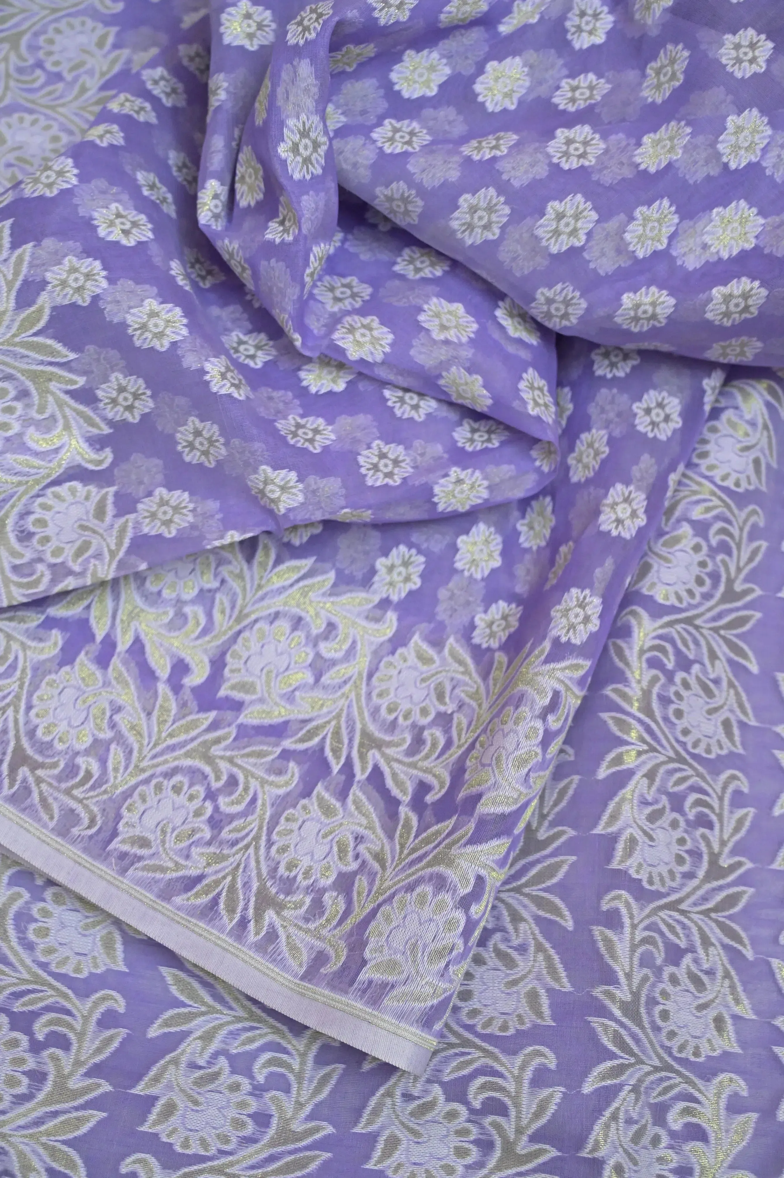 Perwinkle Color Jamdani Saree with Allover Jamdani and Zari Weaving Work