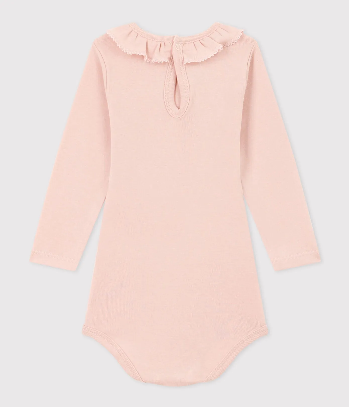 Petit Bateau Long Sleeve Bodysuit with Ruffle Collar - Light Pink