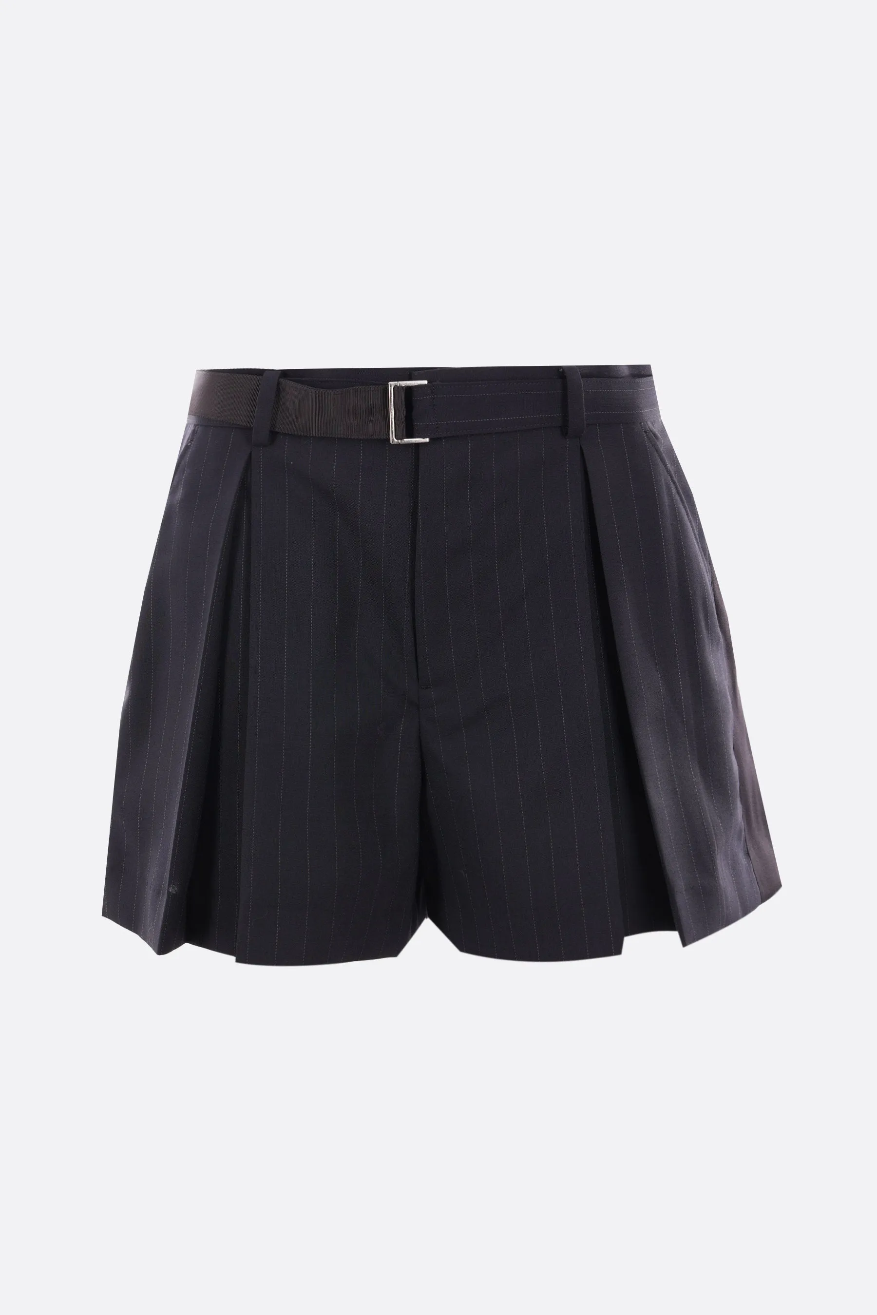 pinstriped wool blend shorts