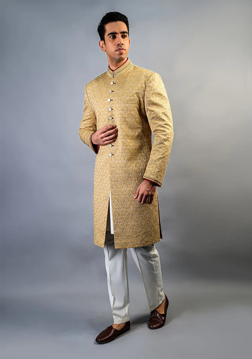 Premium Satin New Wheat Embroidered Sherwani