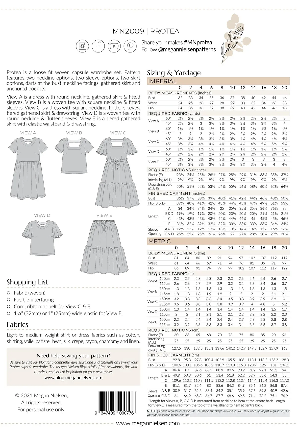 Protea Capsule Wardrobe Sewing Pattern by Megan Nielsen | Blouse, Dress, and Skirt