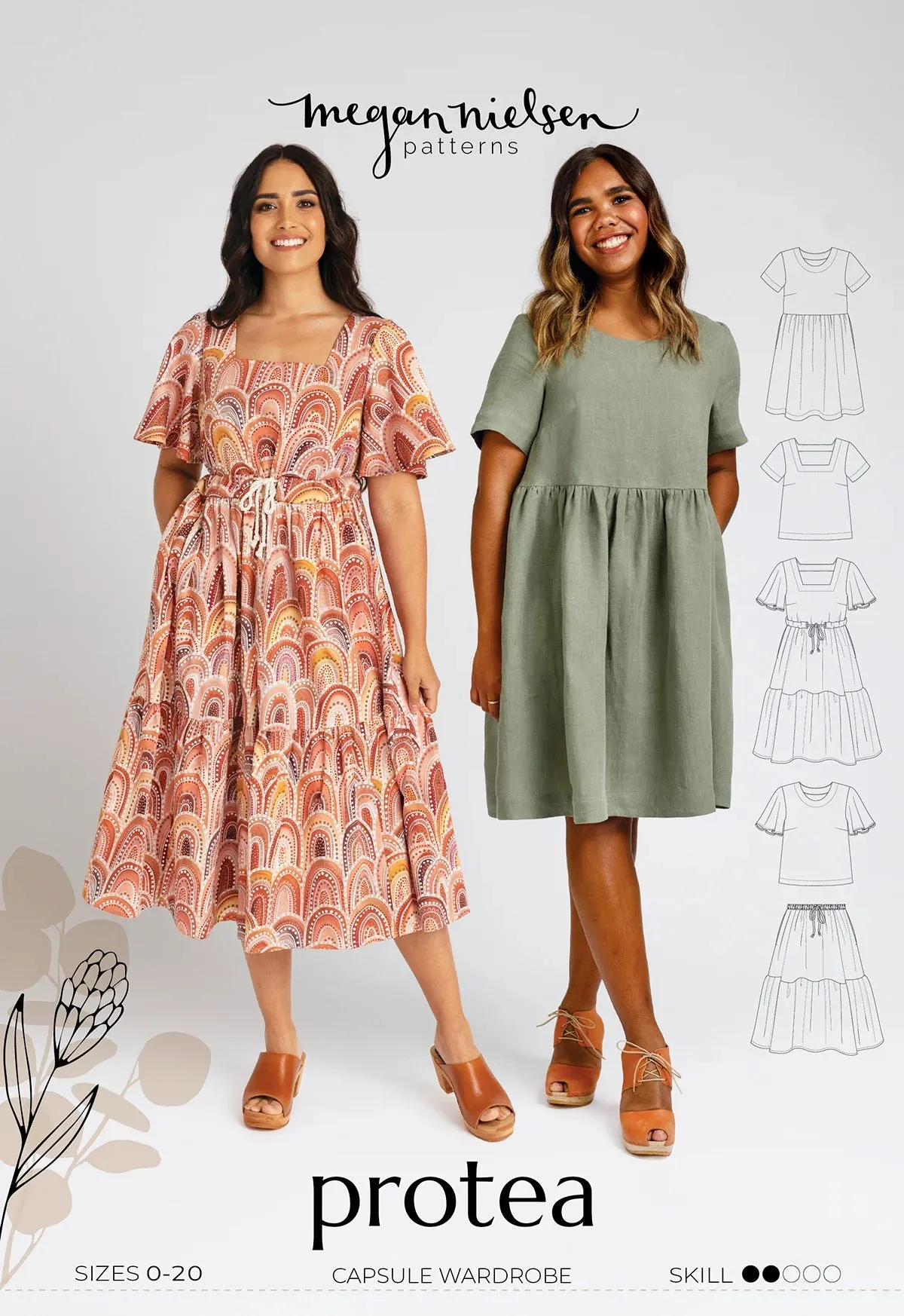 Protea Capsule Wardrobe Sewing Pattern by Megan Nielsen | Blouse, Dress, and Skirt