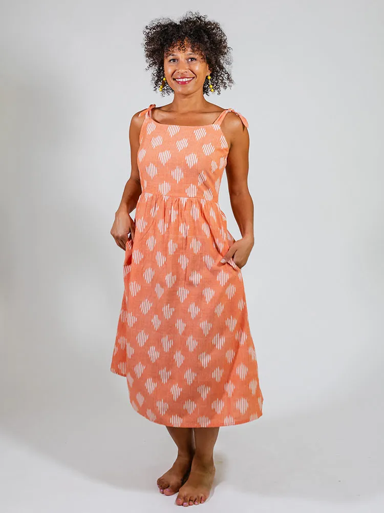 Provence Midi Dress - Peach Ikat