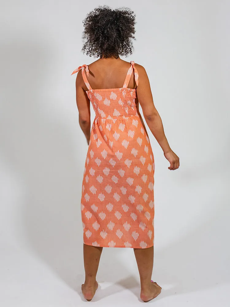 Provence Midi Dress - Peach Ikat