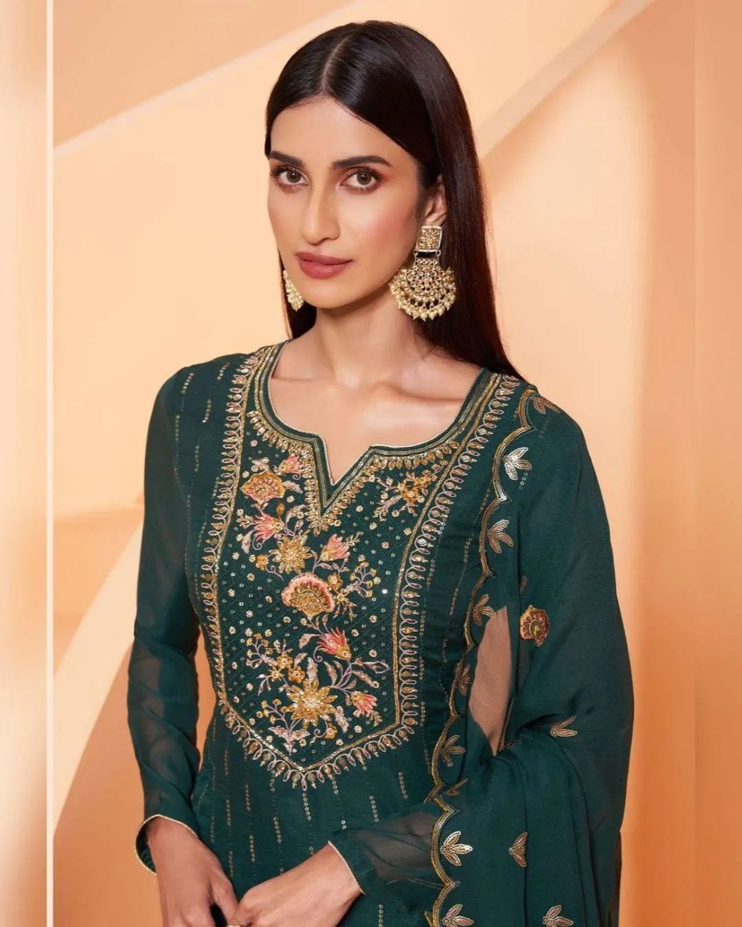 Pure Georgette Embroidered Sharara Suits Plus