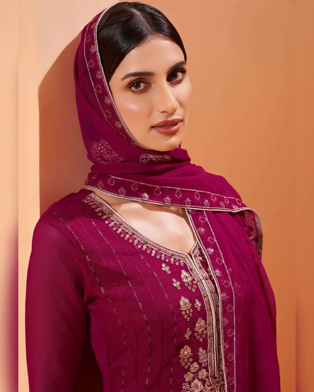 Pure Georgette Embroidered Sharara Suits Plus