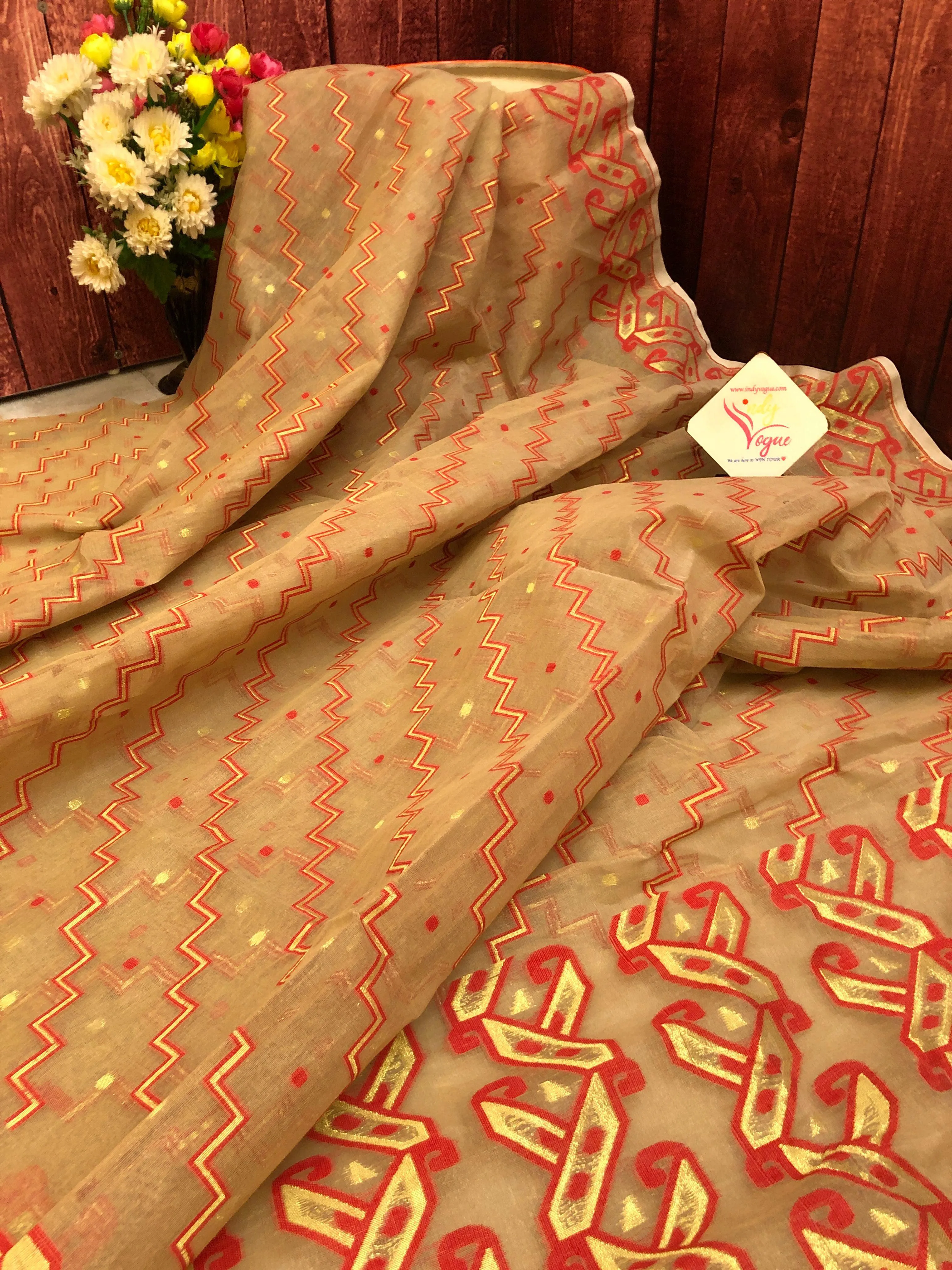 Pure Sandalwood Color Jamdani Saree