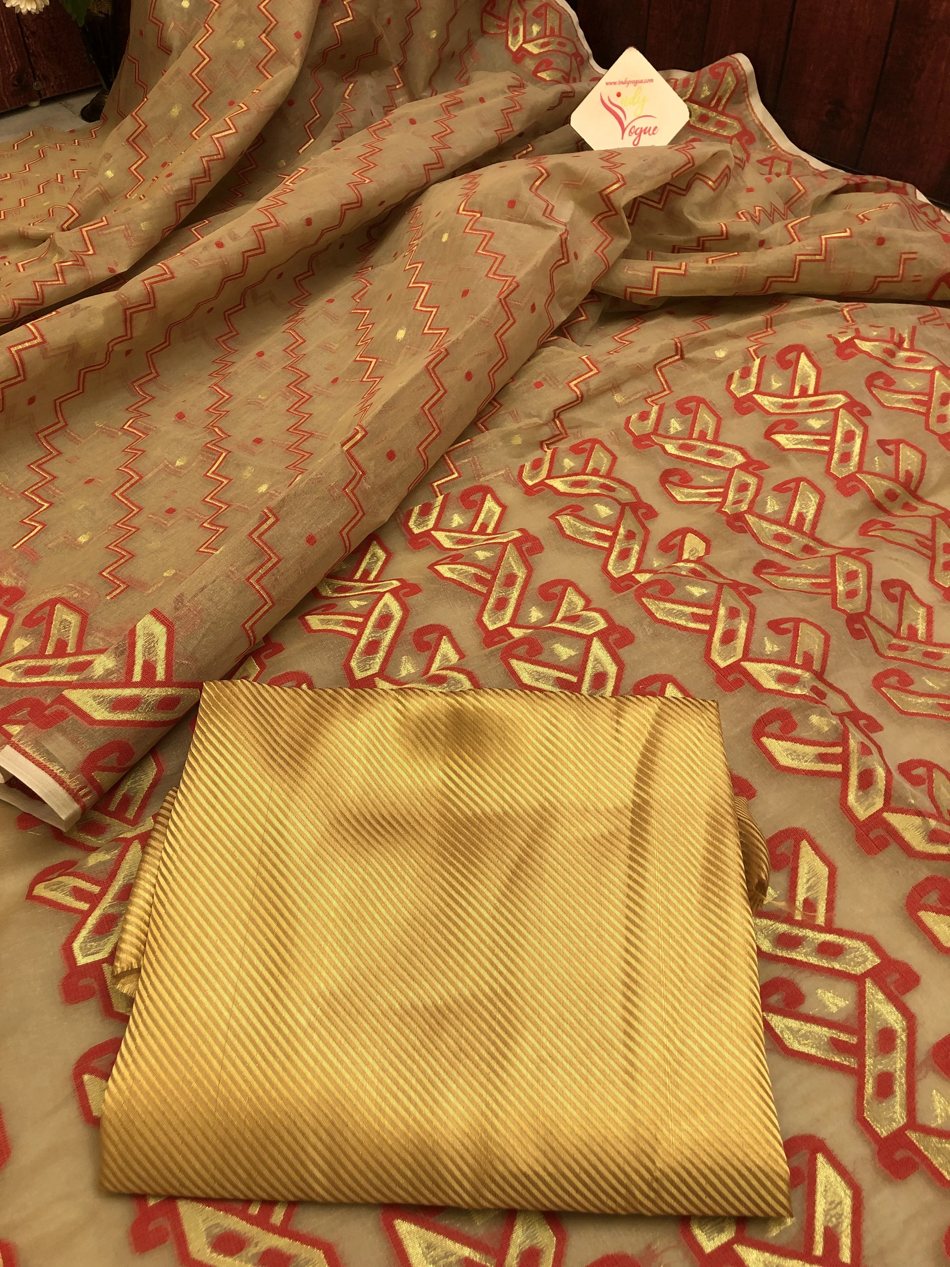 Pure Sandalwood Color Jamdani Saree