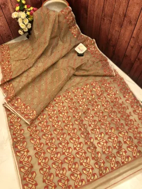 Pure Sandalwood Color Jamdani Saree