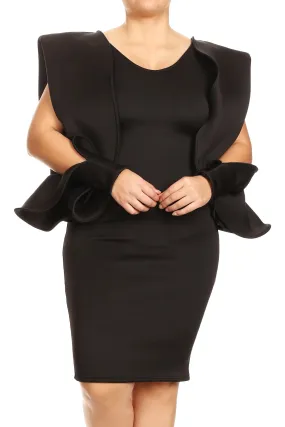 Ramona Structured Ruffle Black Dress - PLUS