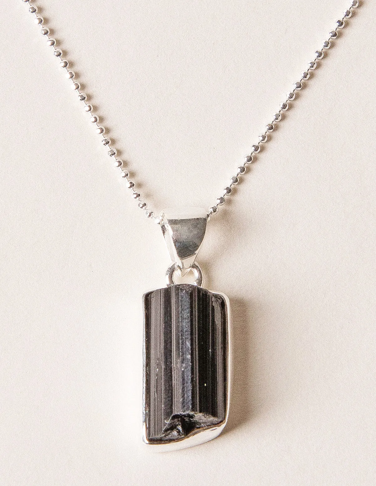 Raw Black Tourmaline Silver Pendant