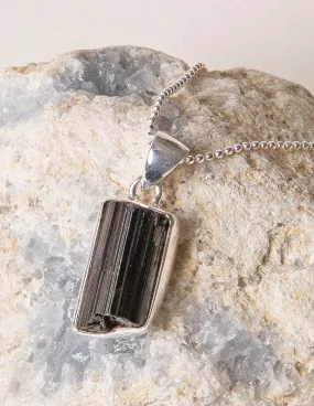 Raw Black Tourmaline Silver Pendant