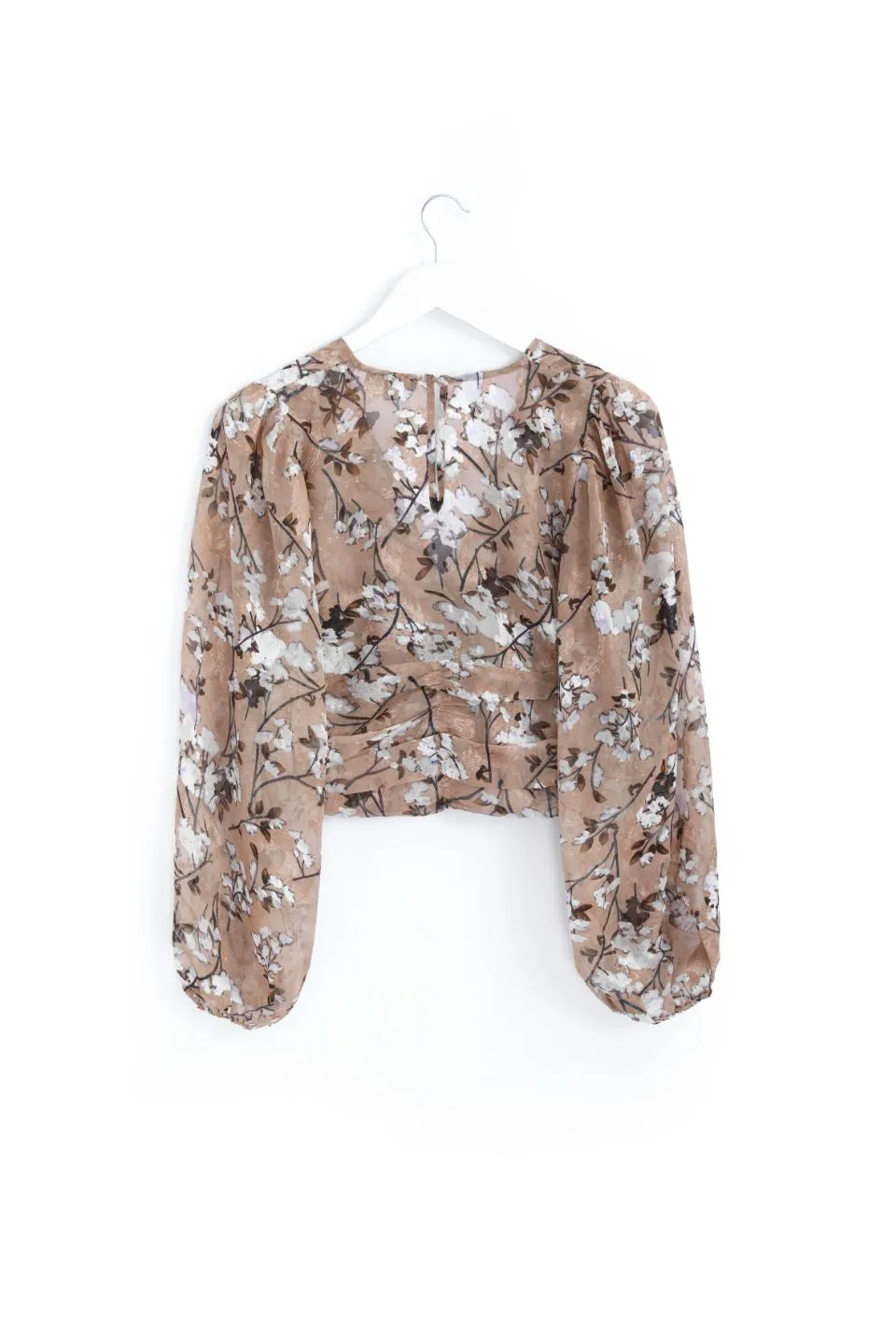 Reign Fawn Floral Balloon Sleeve Button Front Crop Top