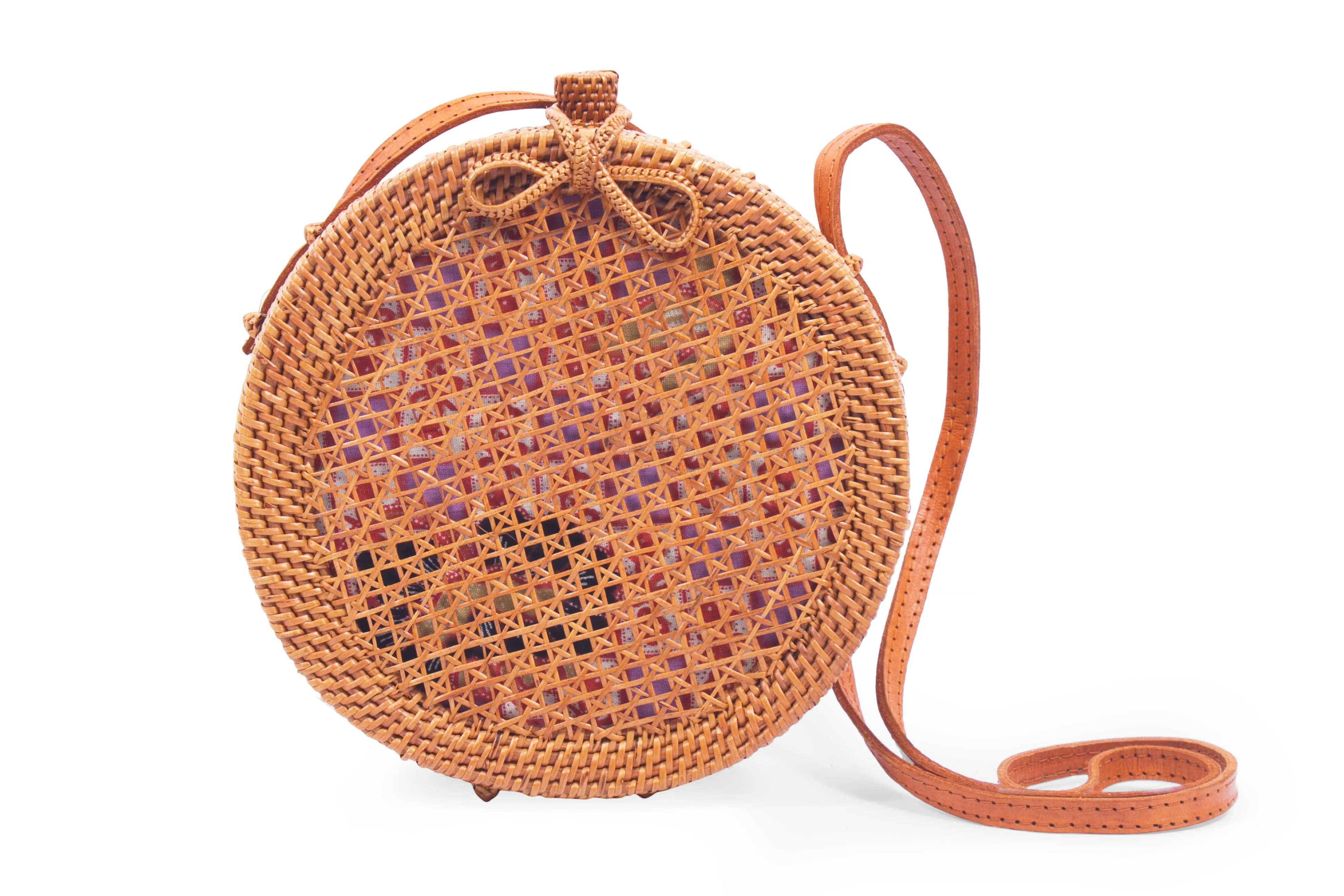 Round Mesh Rattan Bali Crossbody Shoulder Bag