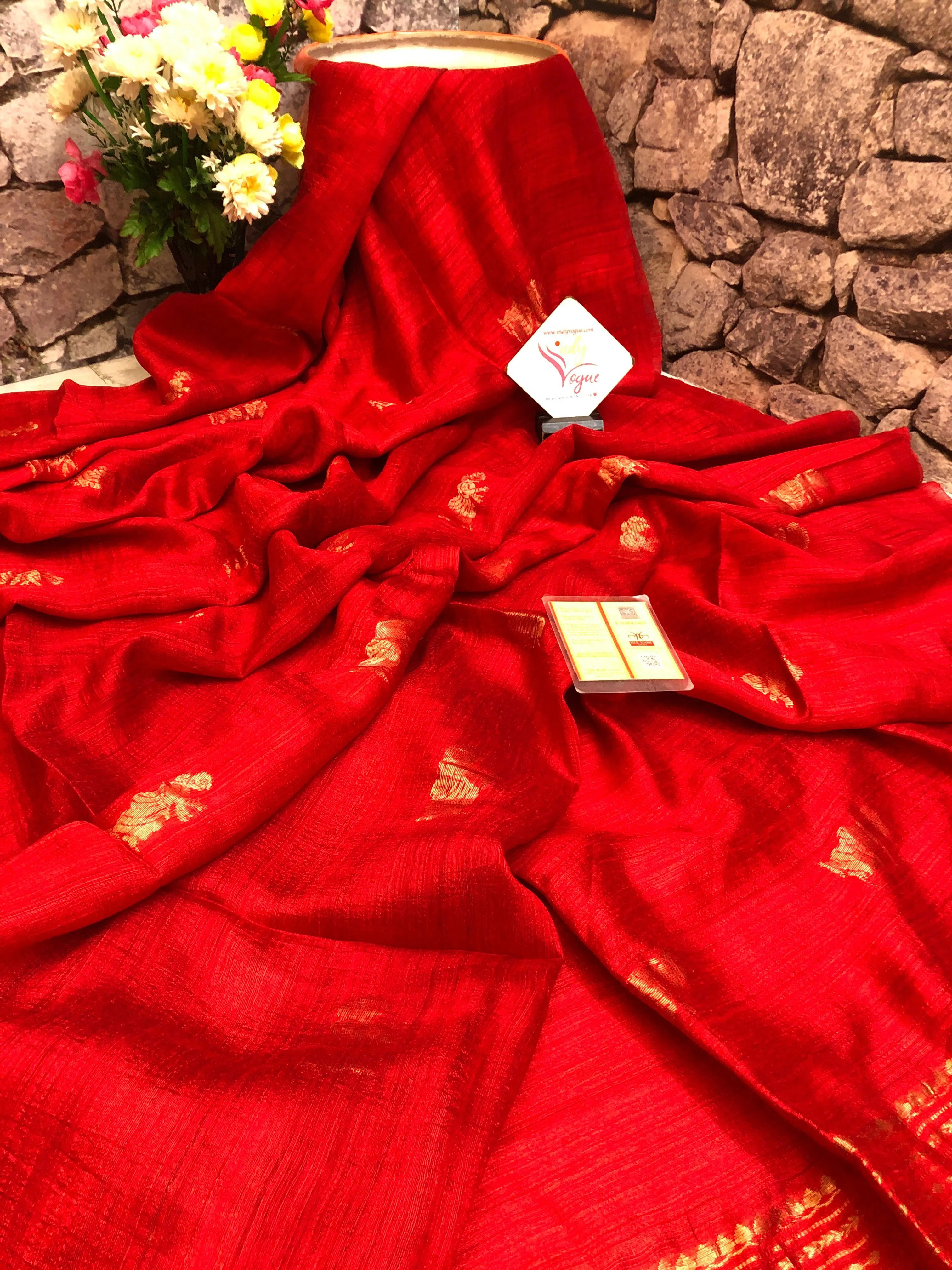 Royal Red Color Matka Handloom Saree with Baluchari Design Allover