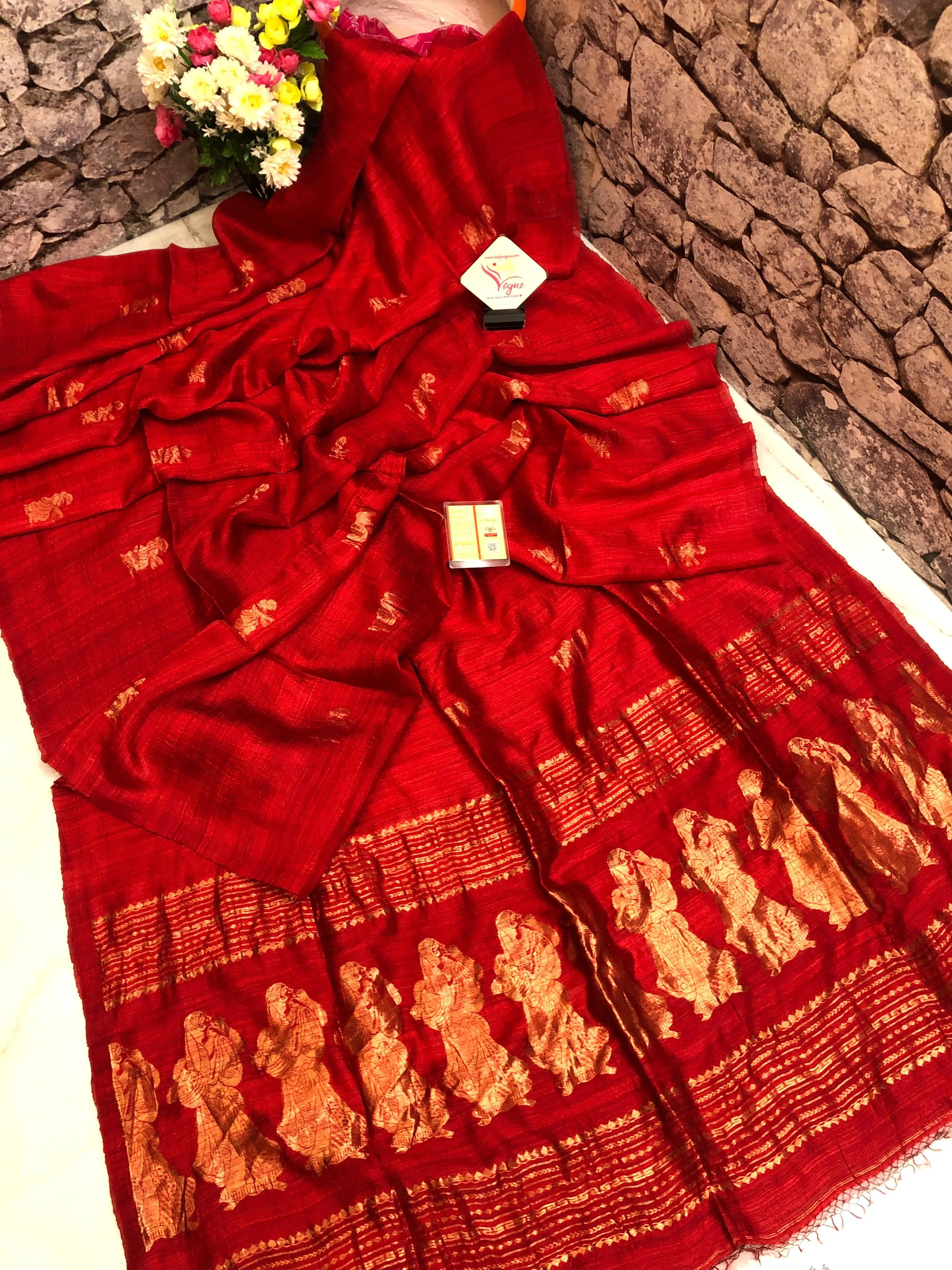 Royal Red Color Matka Handloom Saree with Baluchari Design Allover