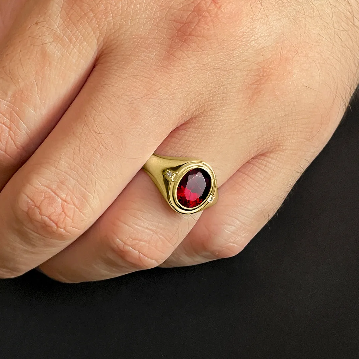 Ruby Men's Ring with Natural Diamond Accents in 10k Yellow Gold