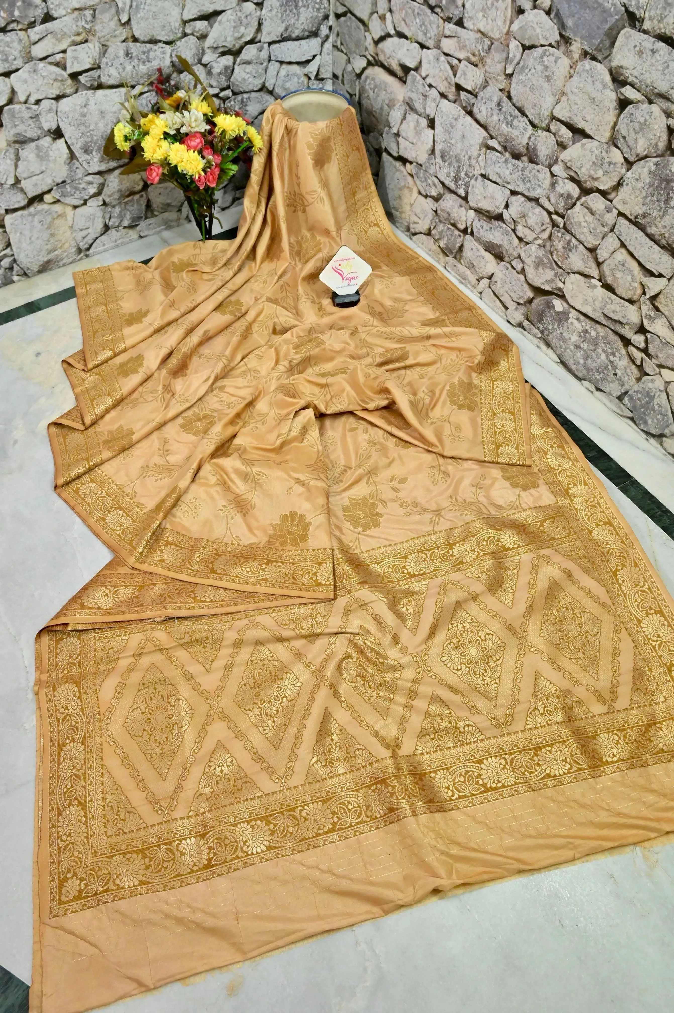 Sandalwood Color Chanderi Banarasi with Meenakari Work