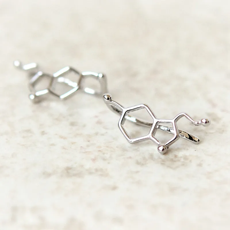 Serotonin Molecule Ear Climber / gold, silver