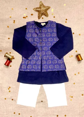 Silk Bandi Elephant Gold Festive Kurta Bandi Set