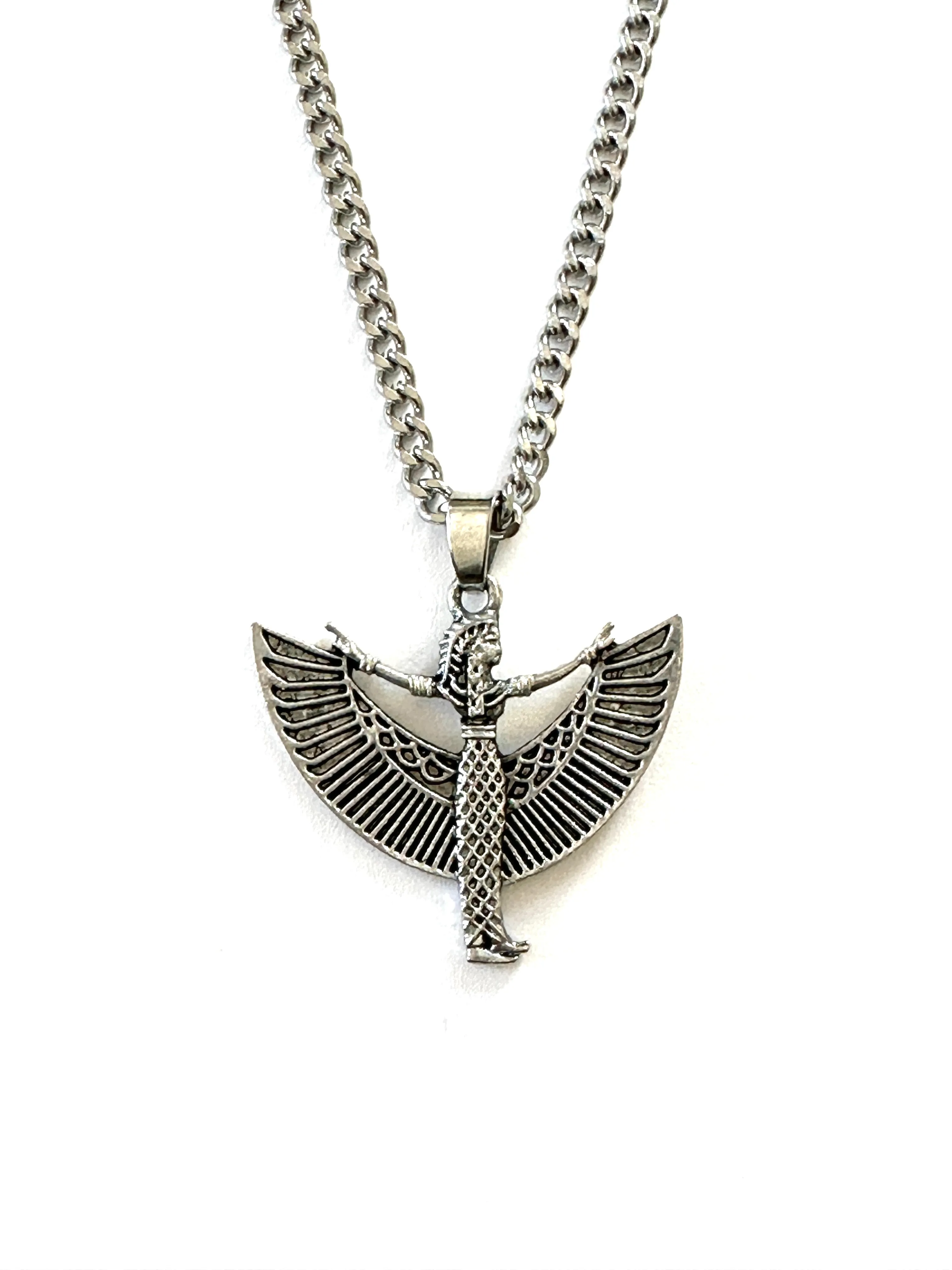 Silver Maat Egyptian Goddess Necklace