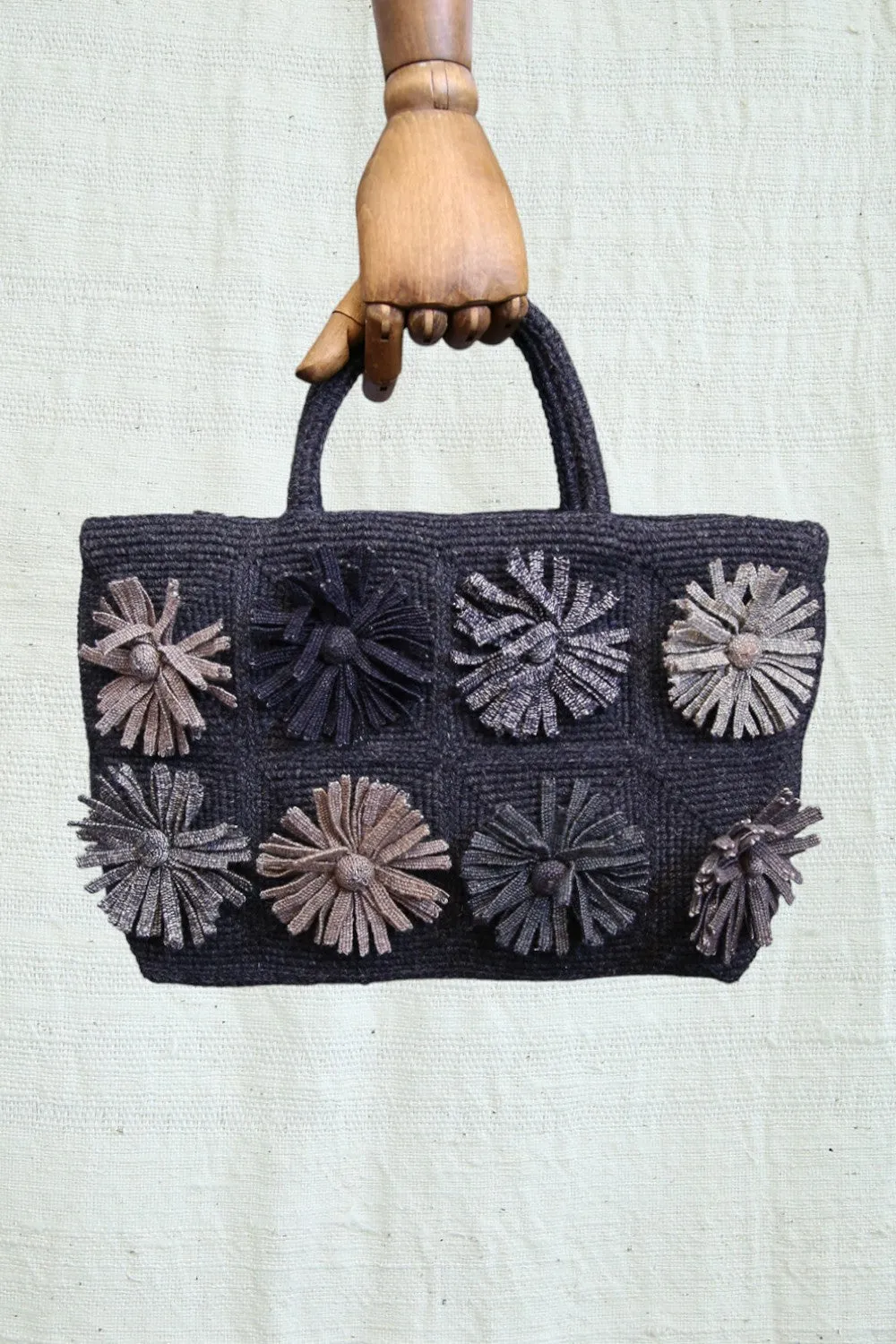 SOPHIE DIGARD GRAPHITE FLOWER CROCHET WOOL BAG