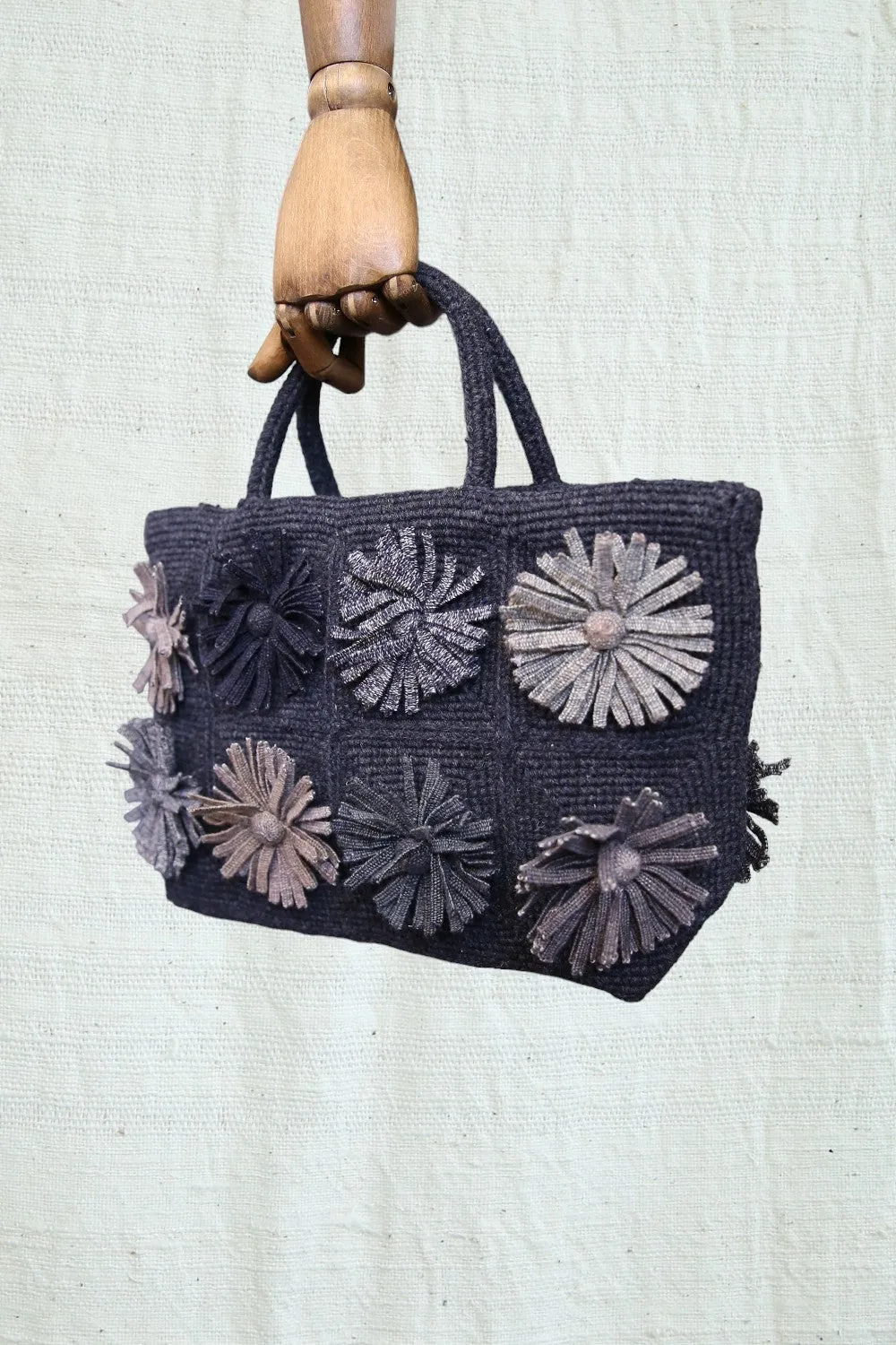 SOPHIE DIGARD GRAPHITE FLOWER CROCHET WOOL BAG